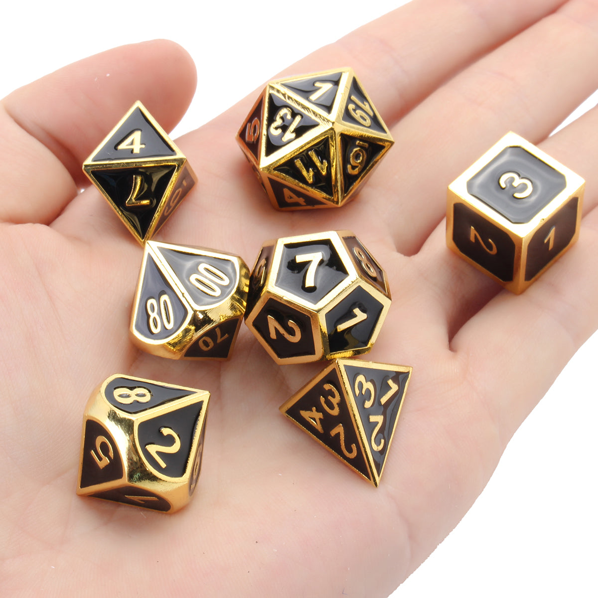 7Pcs Gold Dice Zinc Alloy Metal Polyhedral Role Multi-sided D4-D20 with Bags
