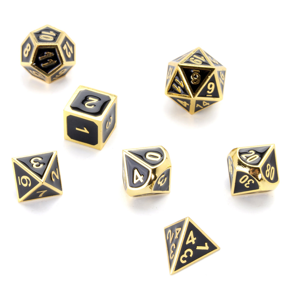 7Pcs Gold Dice Zinc Alloy Metal Polyhedral Role Multi-sided D4-D20 with Bags